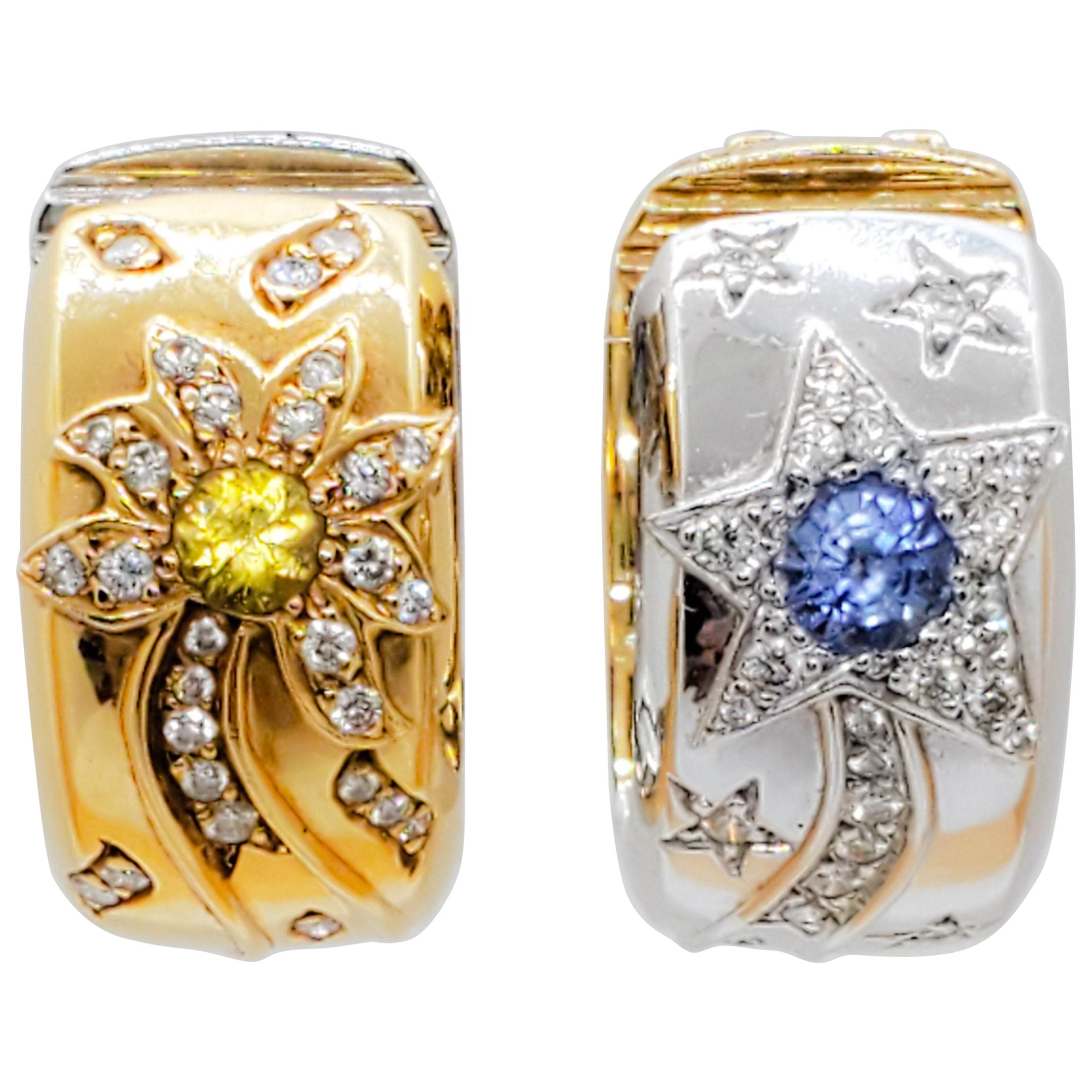Chanel Blue Sapphire, Yellow Sapphire, and Diamond Day and Night Earrings in 18k