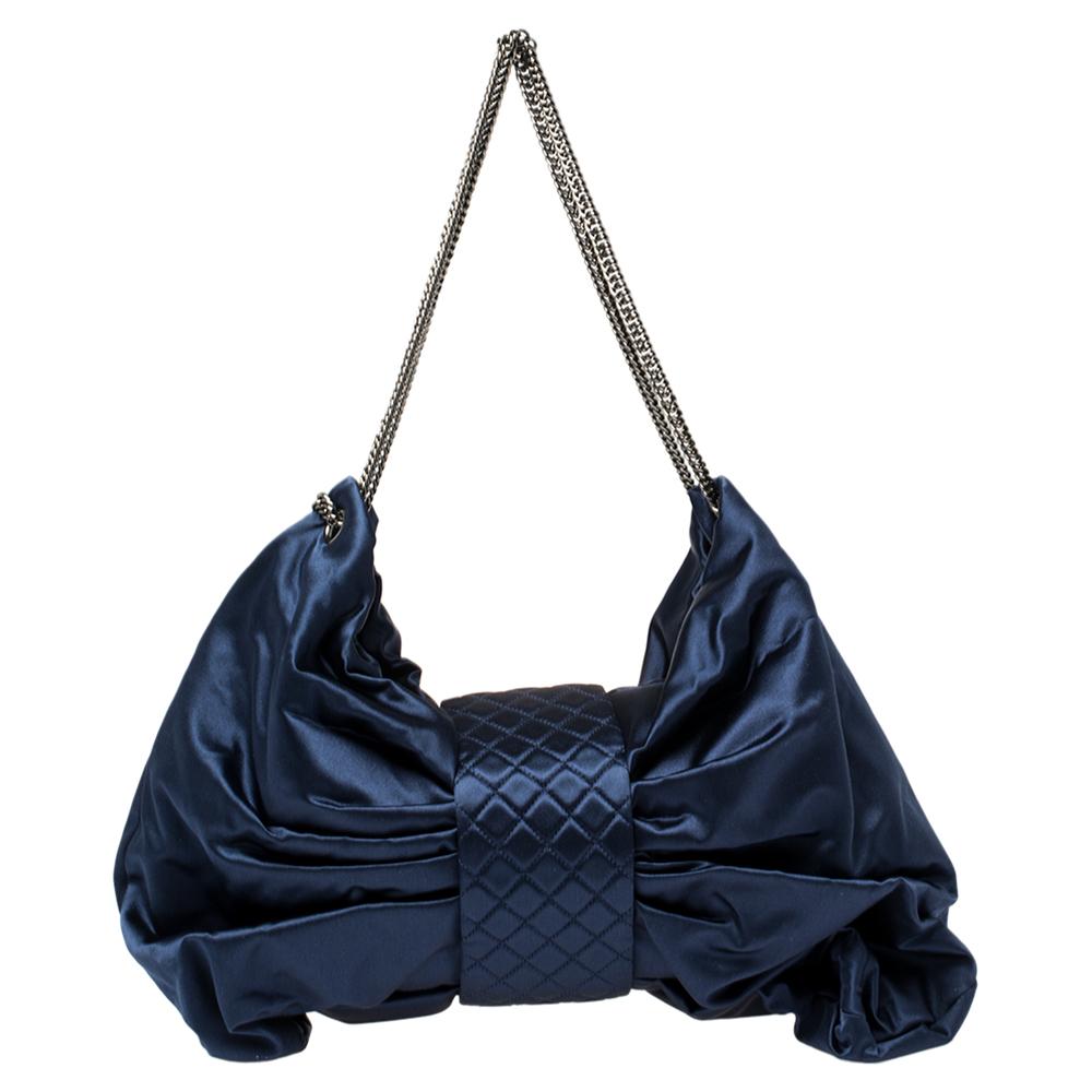 Black Chanel Blue Satin 2.55 Reissue Ribbon Shoulder Bag