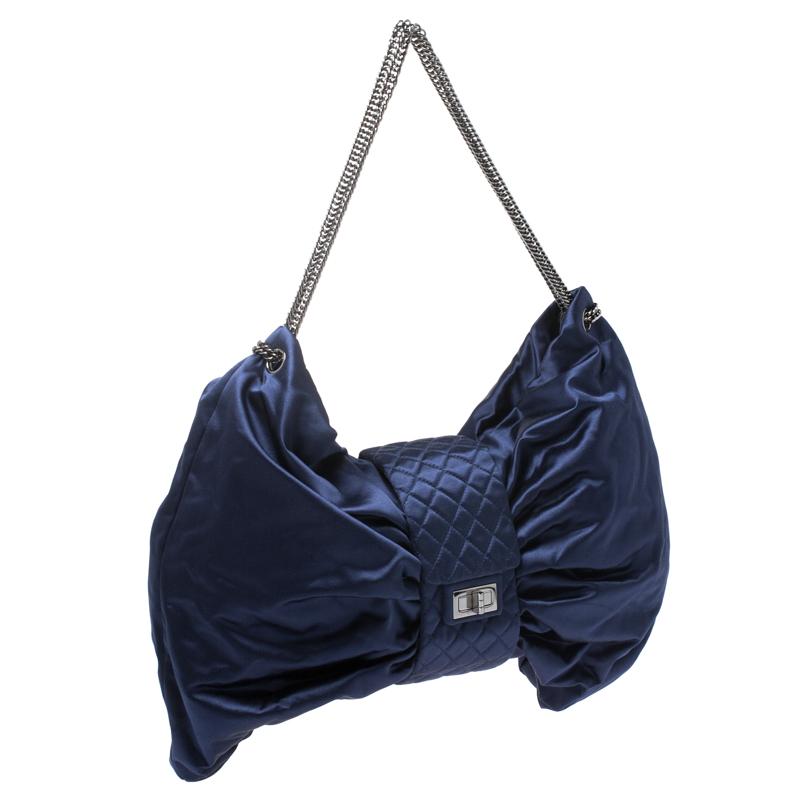 Chanel Blue Satin 2.55 Ribbon Shoulder Bag 2