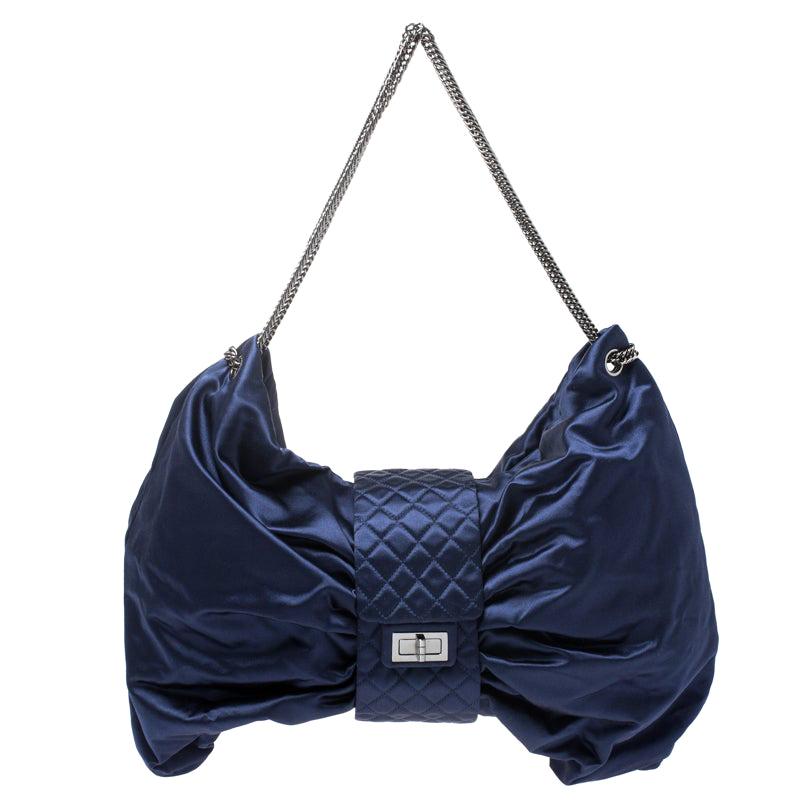 Chanel Blue Satin 2.55 Ribbon Shoulder Bag