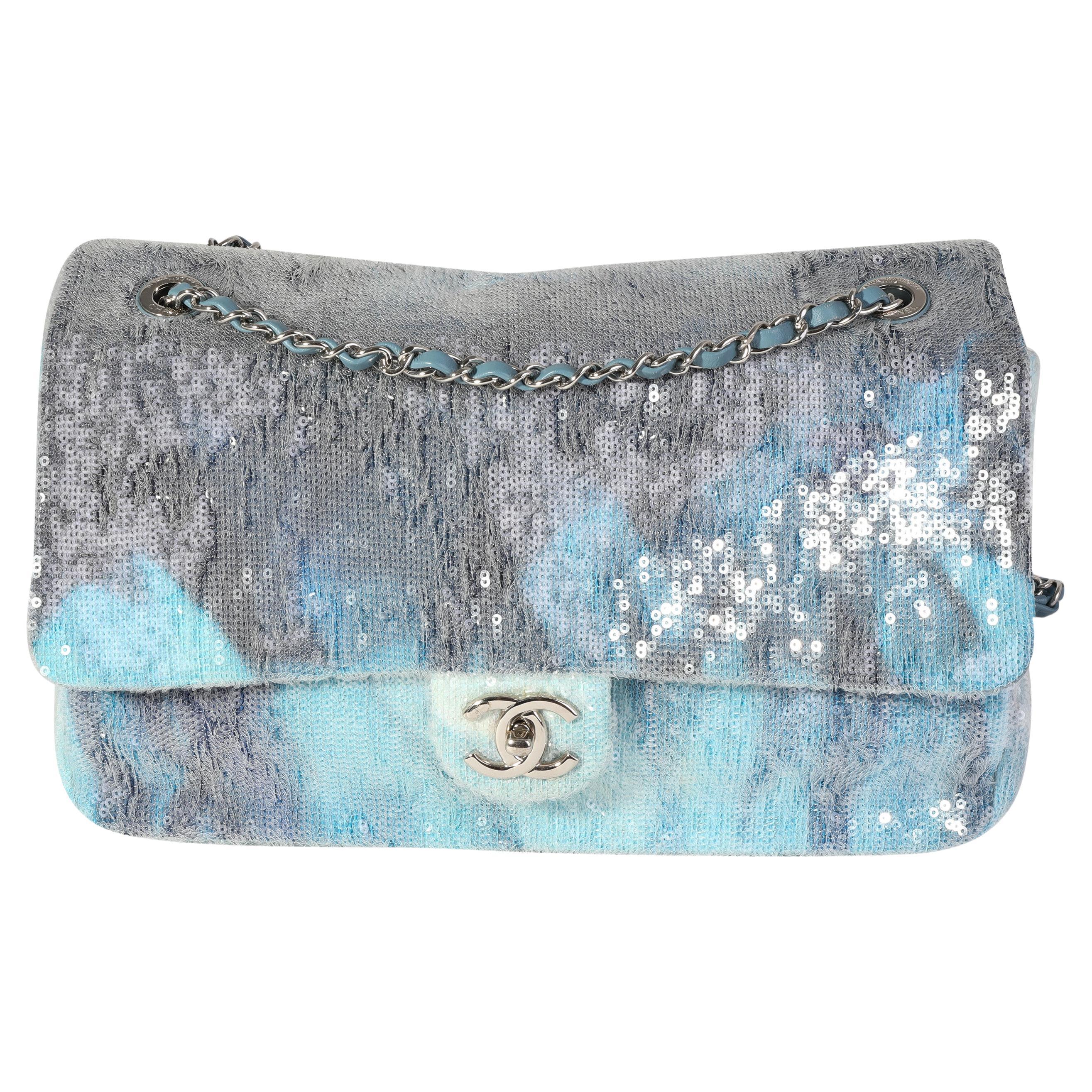 Chanel Blue Sequin Large Waterfall Single Flap Bag