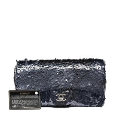 Chanel Blue Sequin Medium Classic Flap Bag with Silver Hardware