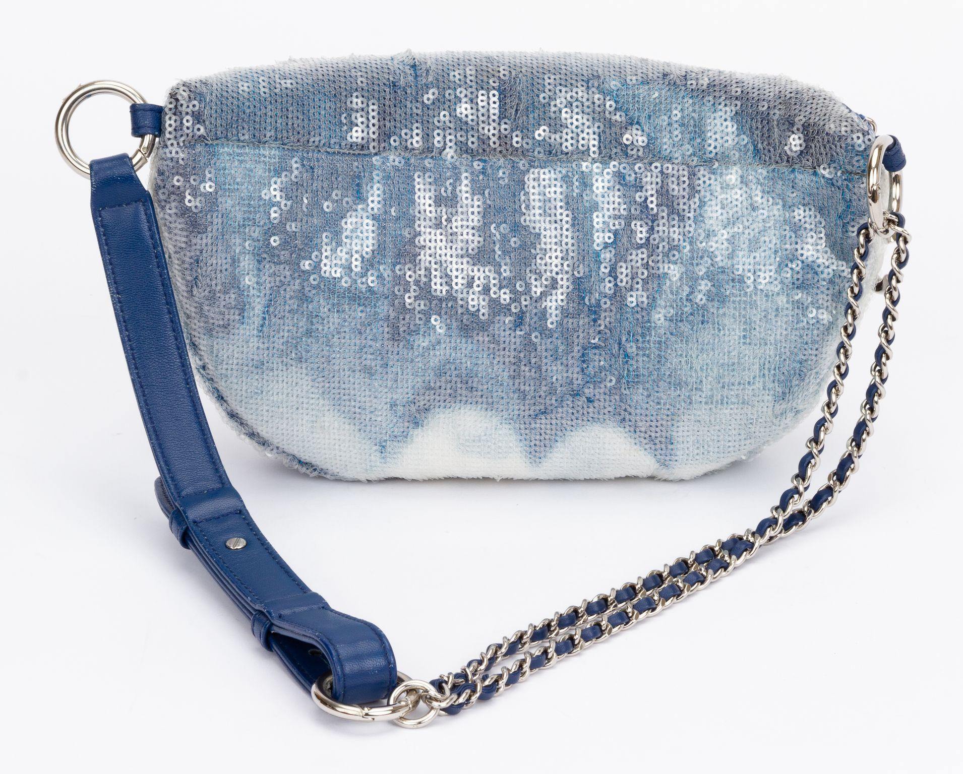 Gray Chanel Blue Sequins Waterfall Belt Bag For Sale