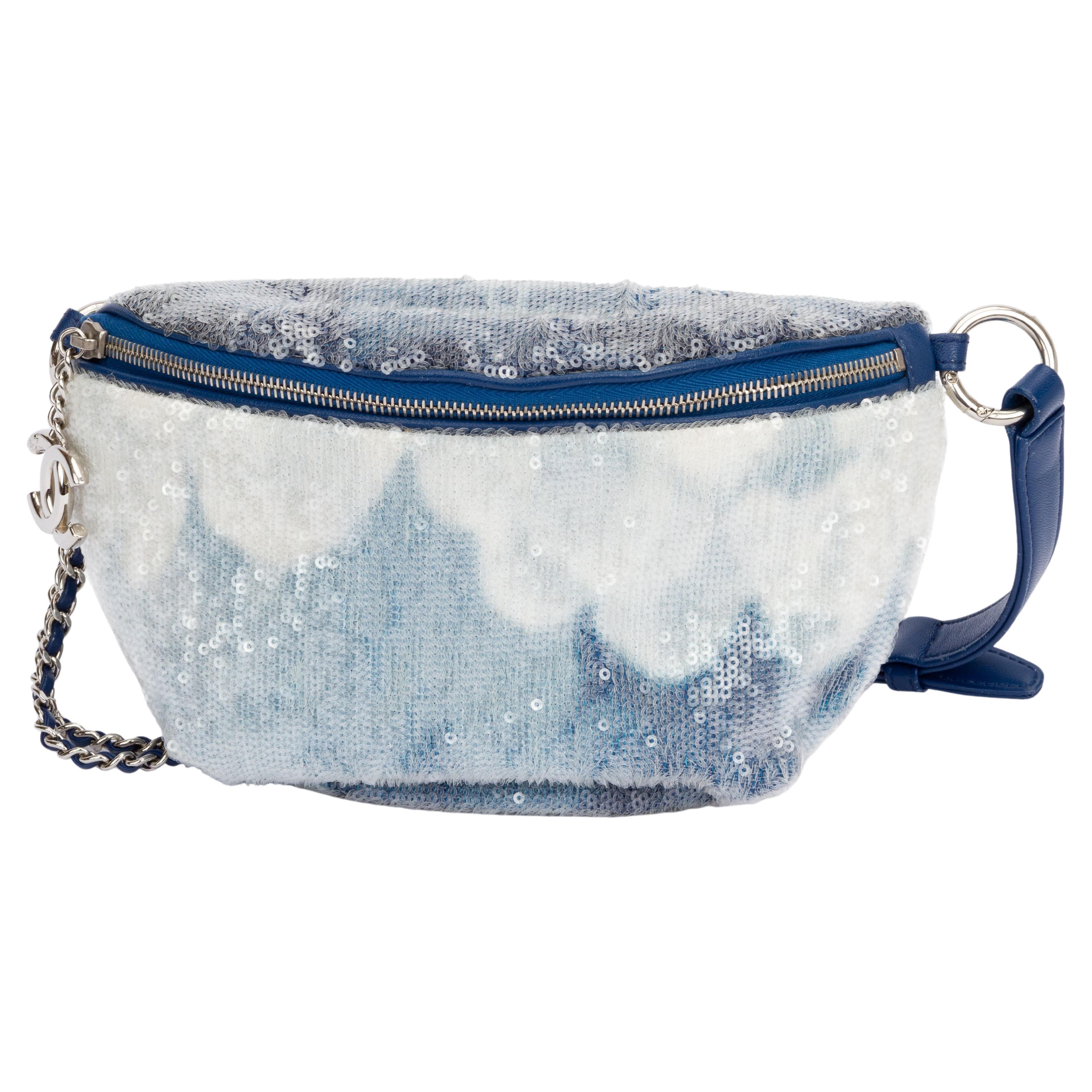 Chanel Blue Sequins Waterfall Belt Bag For Sale at 1stDibs