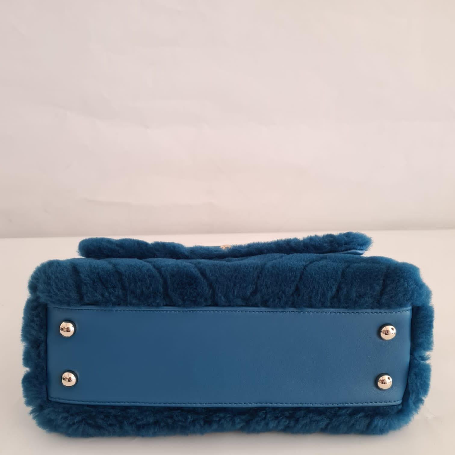 Chanel Blue Shearling Fur Coco Handle Top Handle Bag 7