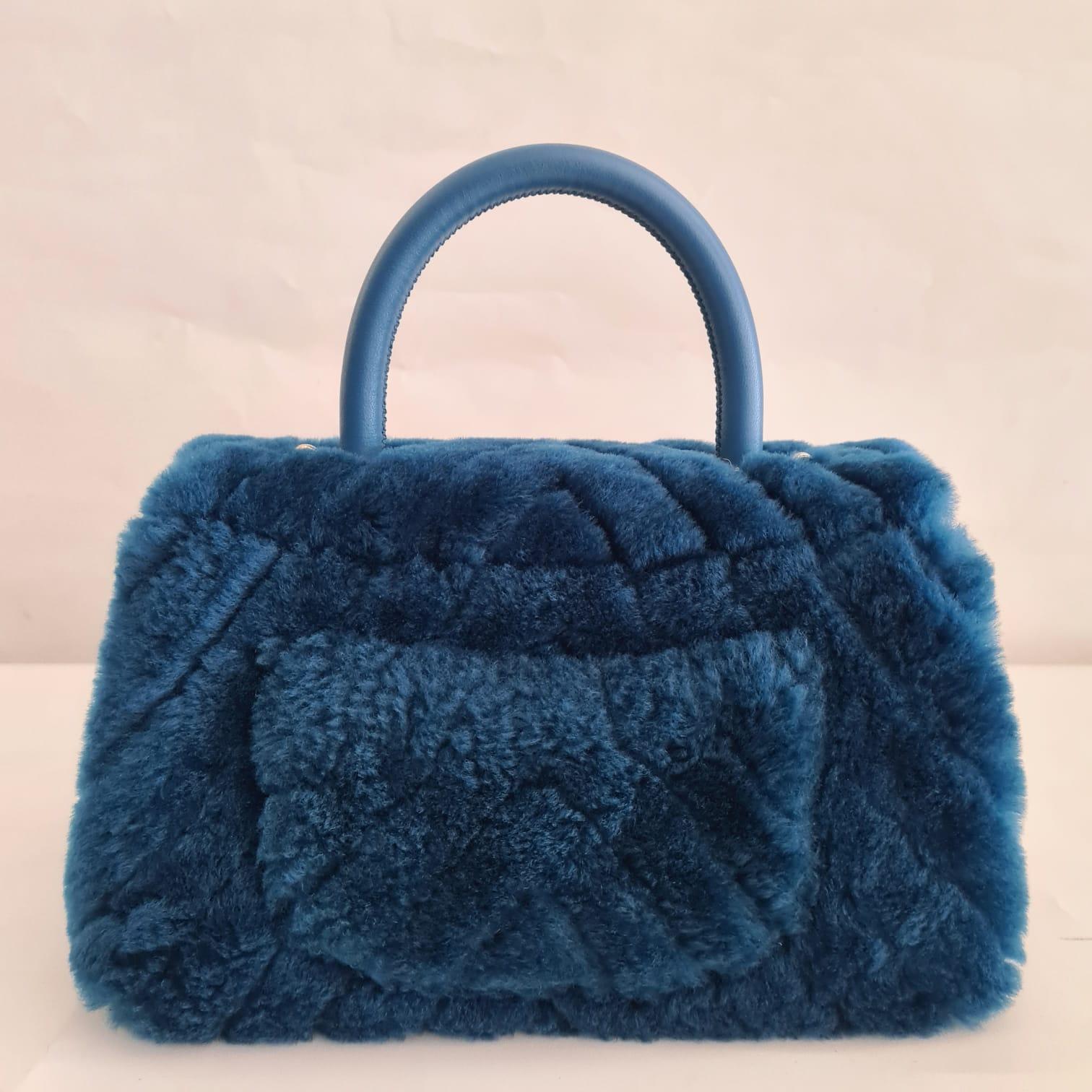Chanel Blue Shearling Fur Coco Handle Top Handle Bag 11