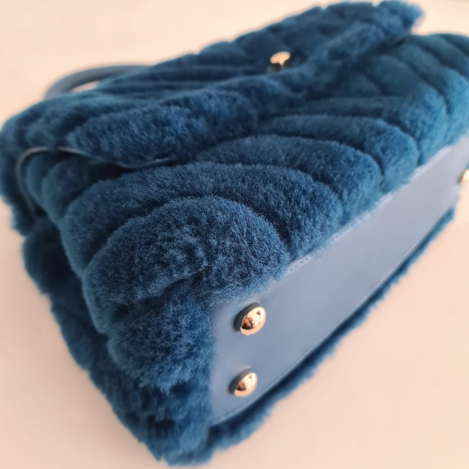 Chanel Blue Shearling Fur Coco Handle Top Handle Bag 5