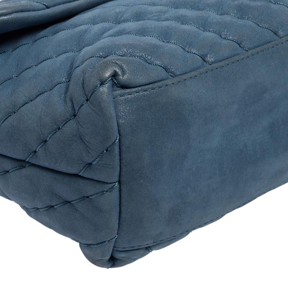 Chanel Blue Shimmer Leather Surpique Chevron Medium Flap Bag 4