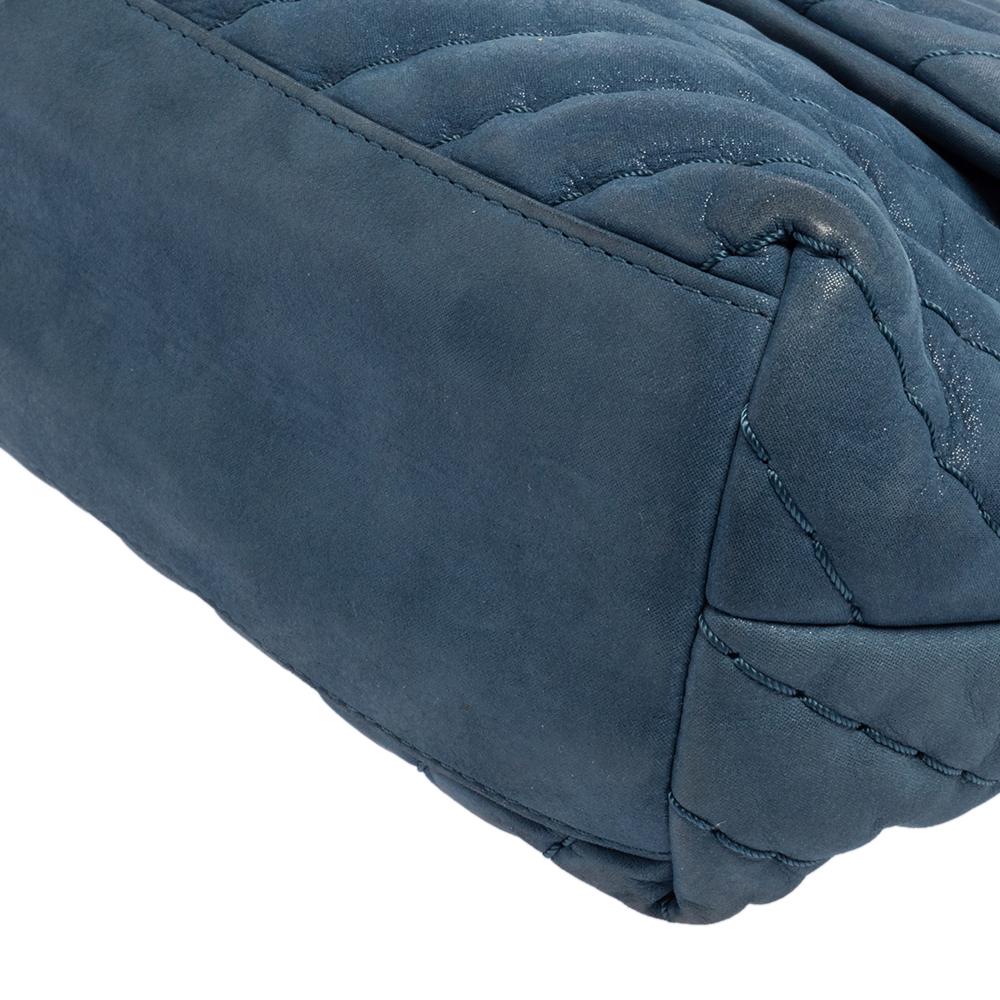 Chanel Blue Shimmer Leather Surpique Chevron Medium Flap Bag 2