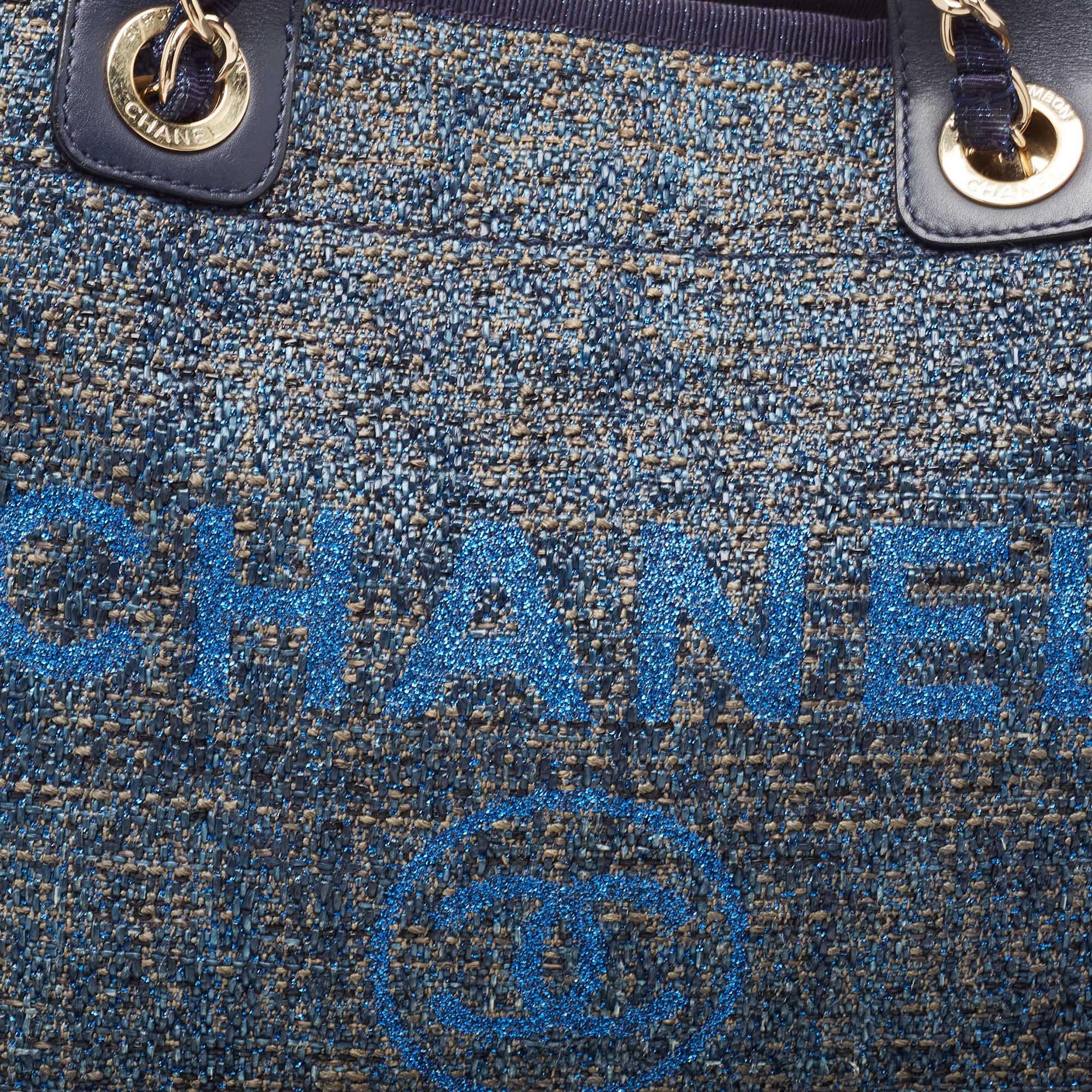 Chanel Blue Shimmer Tweed and Leather Large Deauville Shopper Tote 8