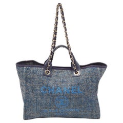 Chanel Blue Shimmer Tweed and Leather Large Deauville Shopper Tote