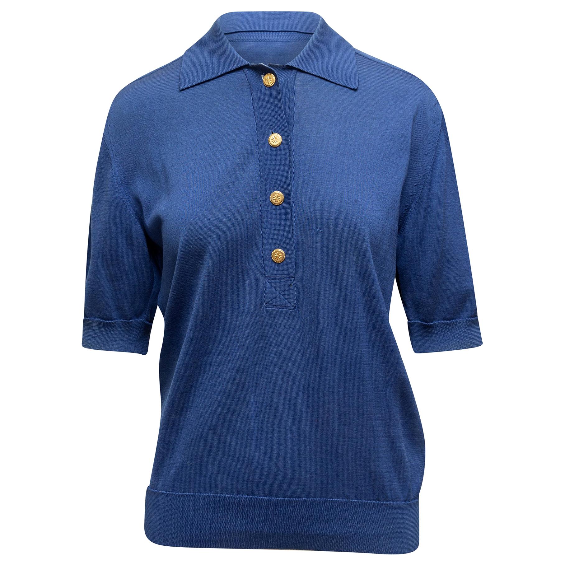 Chanel Blue Short Sleeve Knit Top
