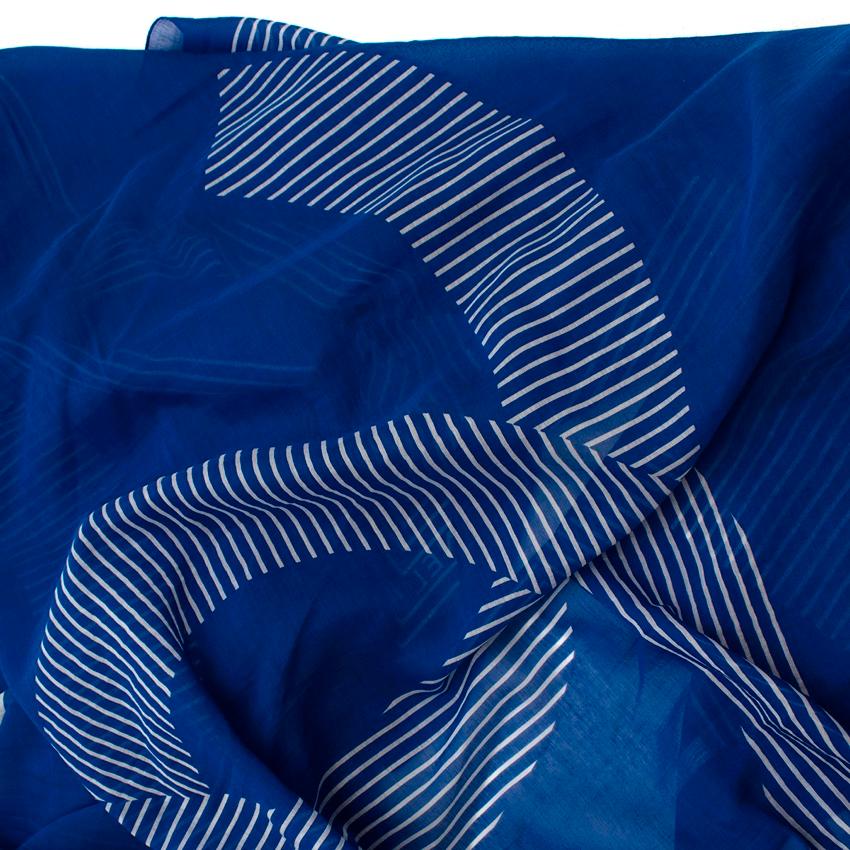 Women's Chanel Blue Silk Blend Striped CC Stole