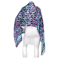 Chanel Blue Silk Multicolor Logo Print Scarf