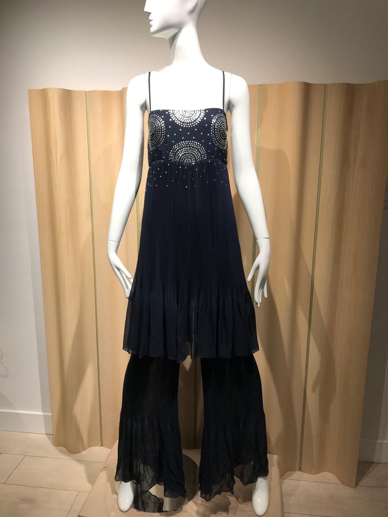 Chanel Blue Silk Spaghetti Straps Jumpsuit