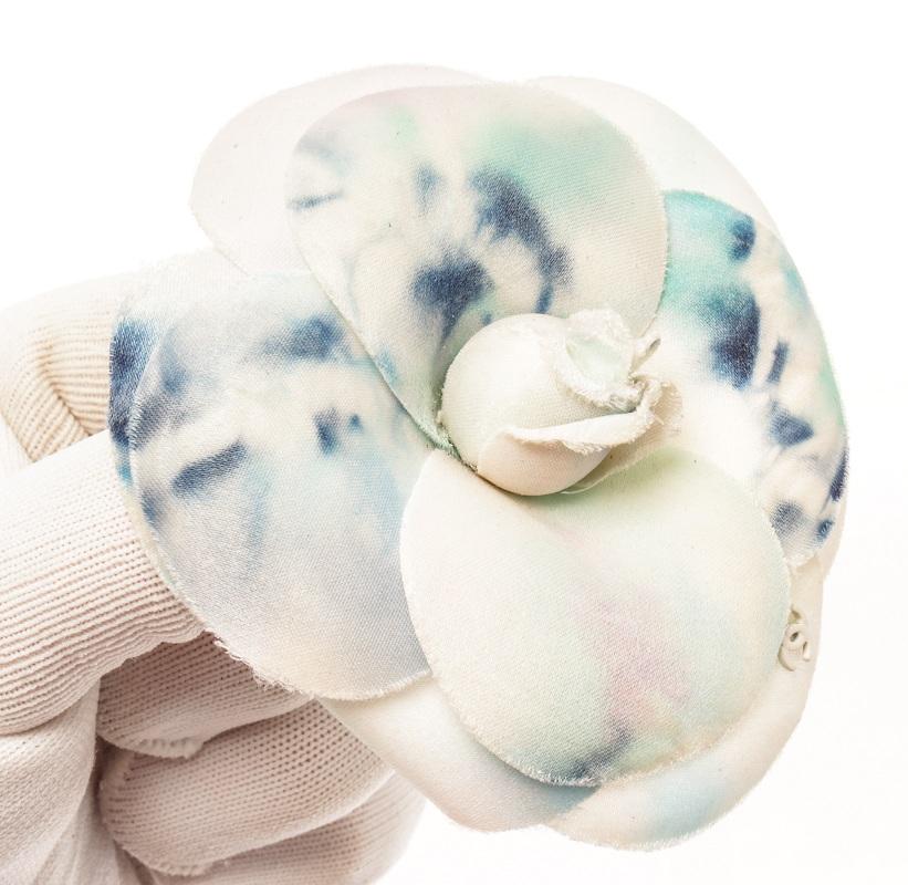Chanel Blue Silk Tie Dye Camellia Brooch In Good Condition For Sale In Irvine, CA