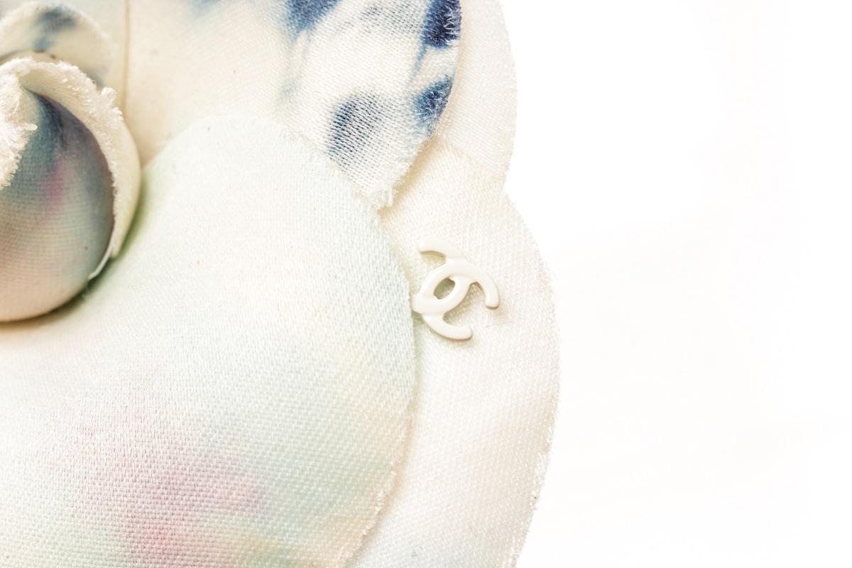 Women's Chanel Blue Silk Tie Dye Camellia Brooch For Sale