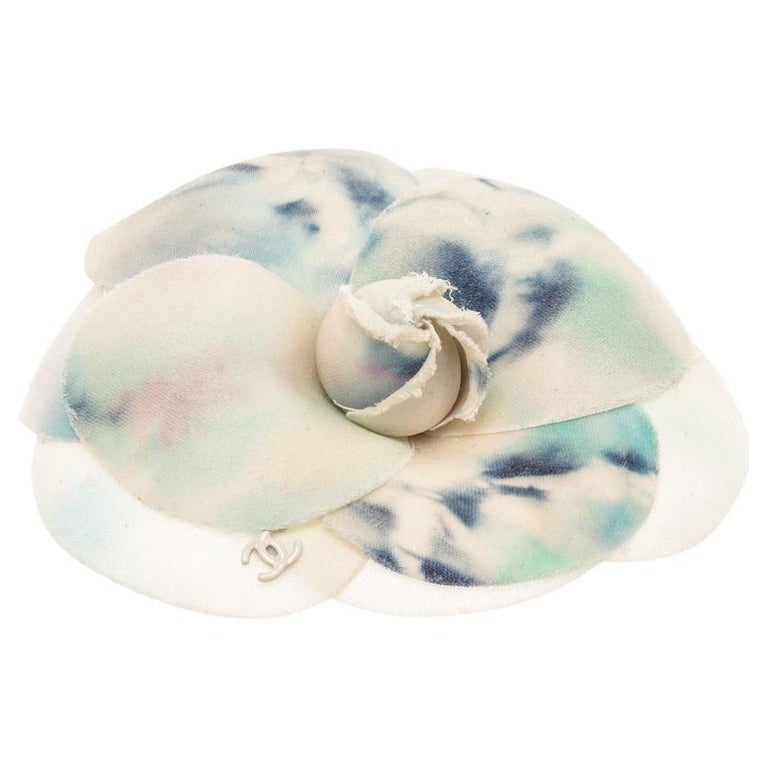 Chanel Blue Silk Tie Dye Camellia Brooch For Sale at 1stDibs