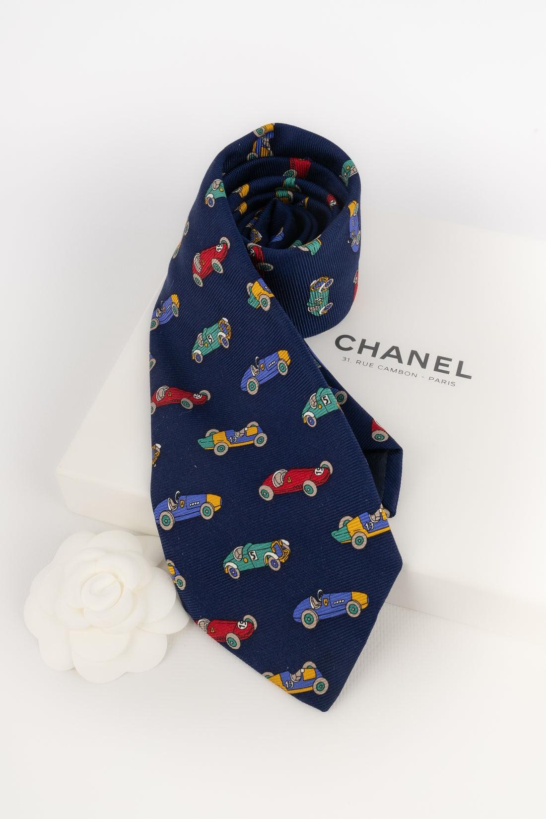 Chanel Blue Silk Tie For Sale 2