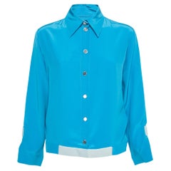 Chanel Blue Silk Velcro Trimmed Button Front Blouse S