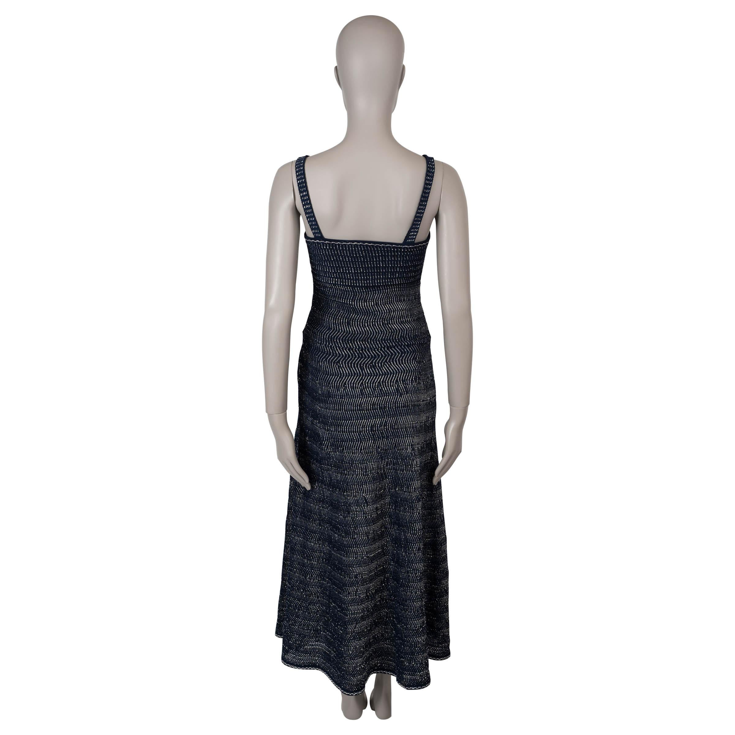 Black CHANEL blue & silver cotton 18P LUREX KNIT MAXI Dress 36 XS For Sale