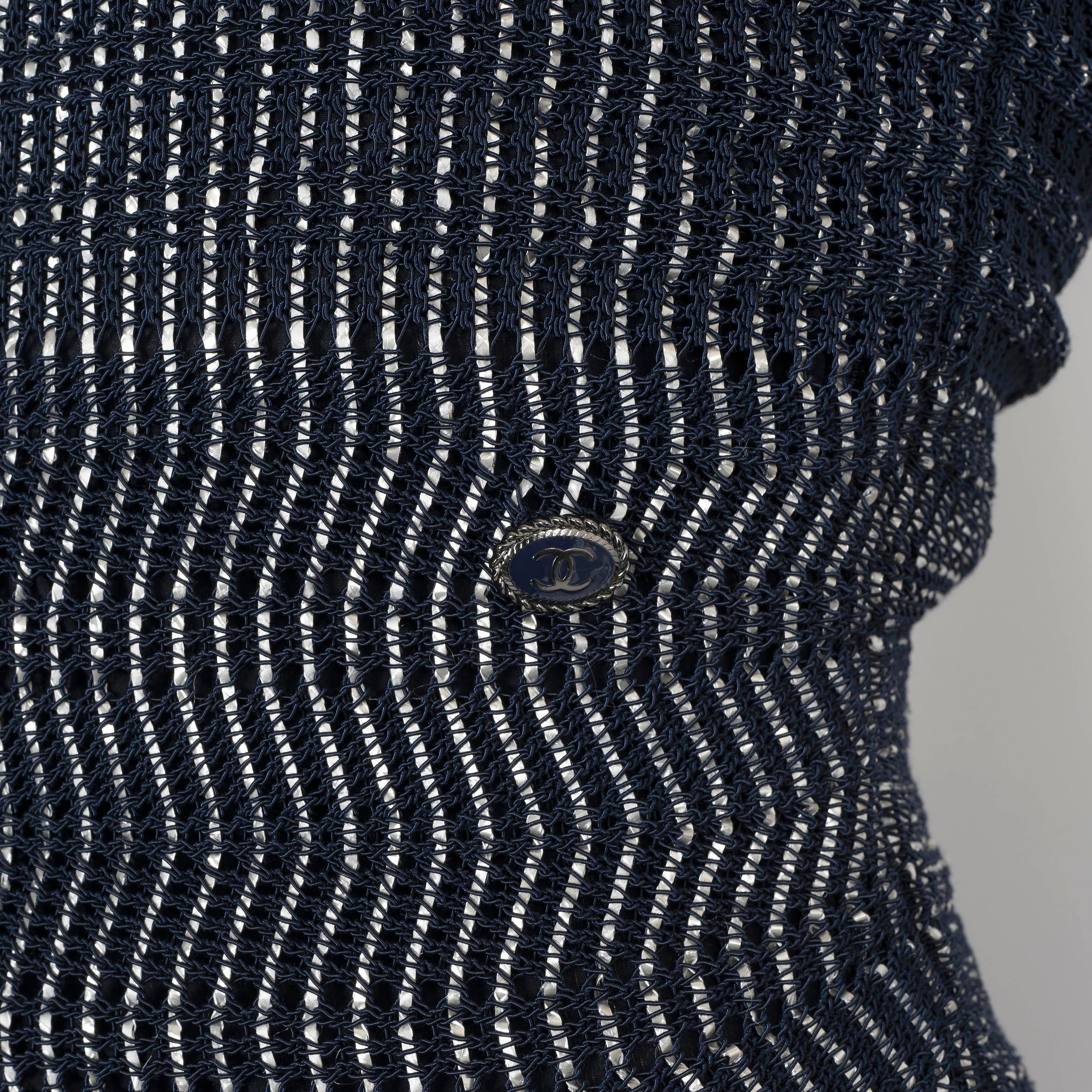 Women's CHANEL blue & silver cotton 18P LUREX KNIT MAXI Dress 36 XS For Sale
