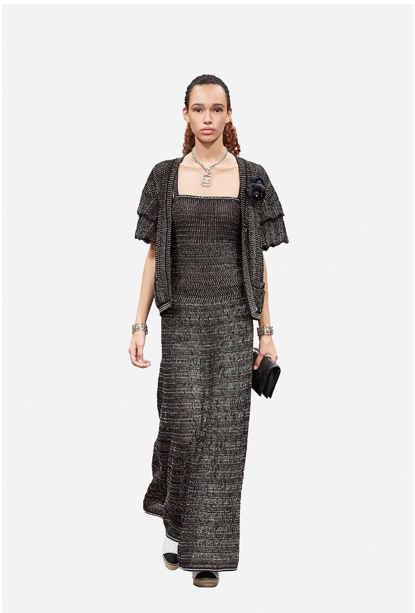 CHANEL blue & silver cotton 18P LUREX KNIT MAXI Dress 36 XS For Sale 2