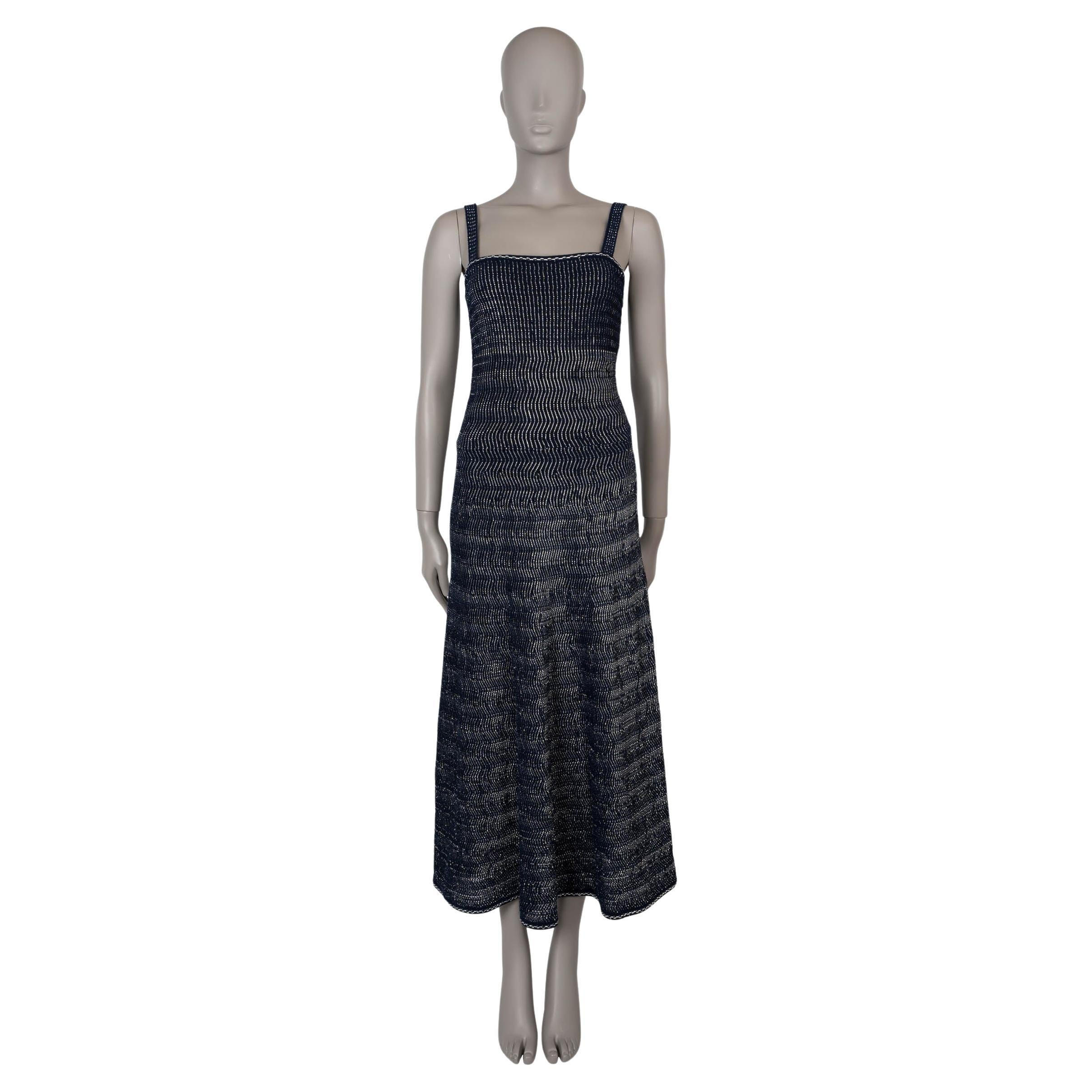 CHANEL blue & silver cotton 18P LUREX KNIT MAXI Dress 36 XS For Sale