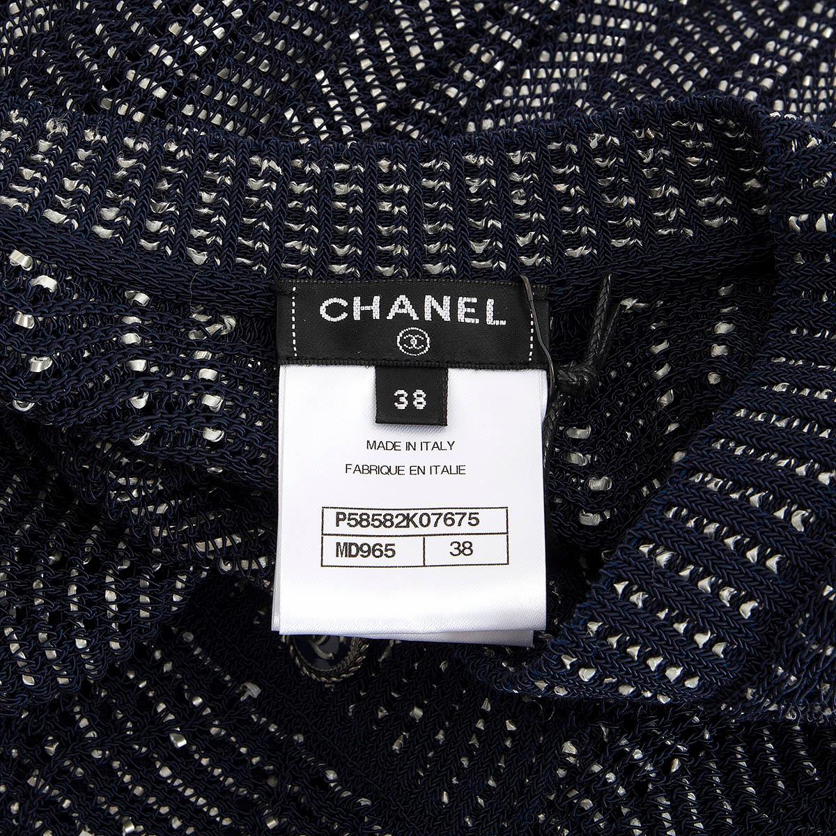CHANEL blue & silver cotton 2018 18P SHORT SLEEVE Cardigan Sweater 38 S 4