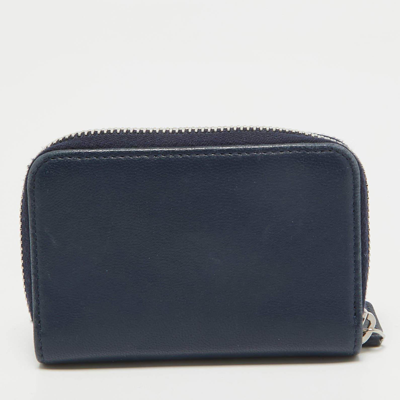 Women's Chanel Blue/Silver Leather CC Zip Coin Purse For Sale