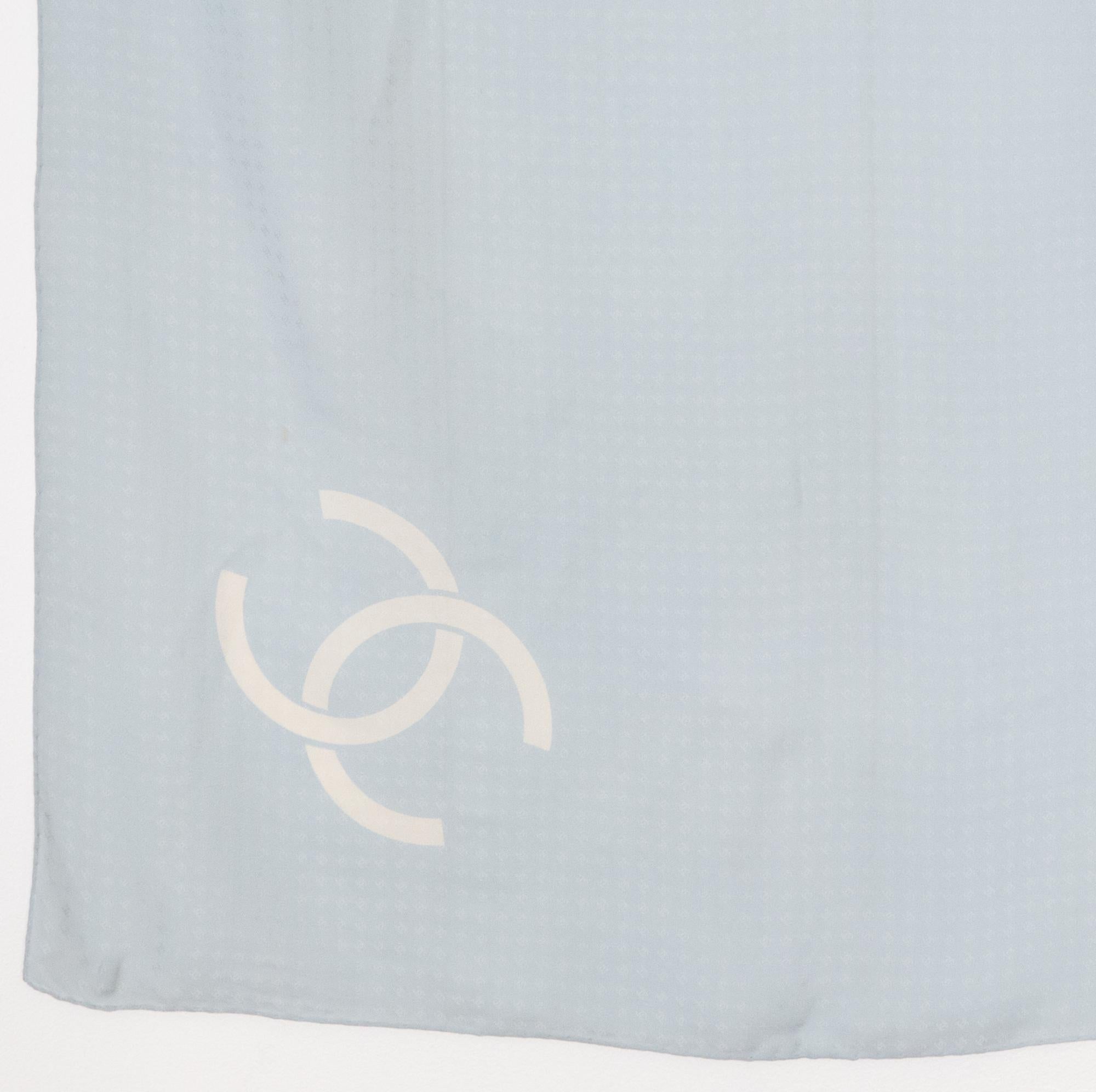 Gray Chanel Blue Sky Logo Silk Scarf