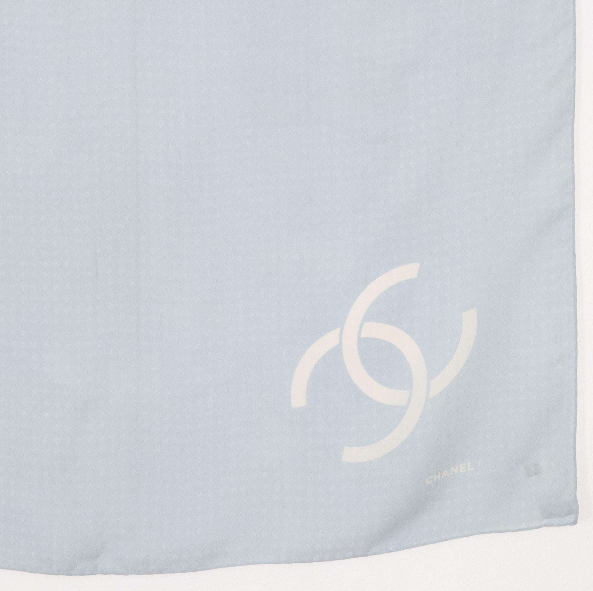 Chanel Blue Sky Logo Silk Scarf In Good Condition In Paris, FR