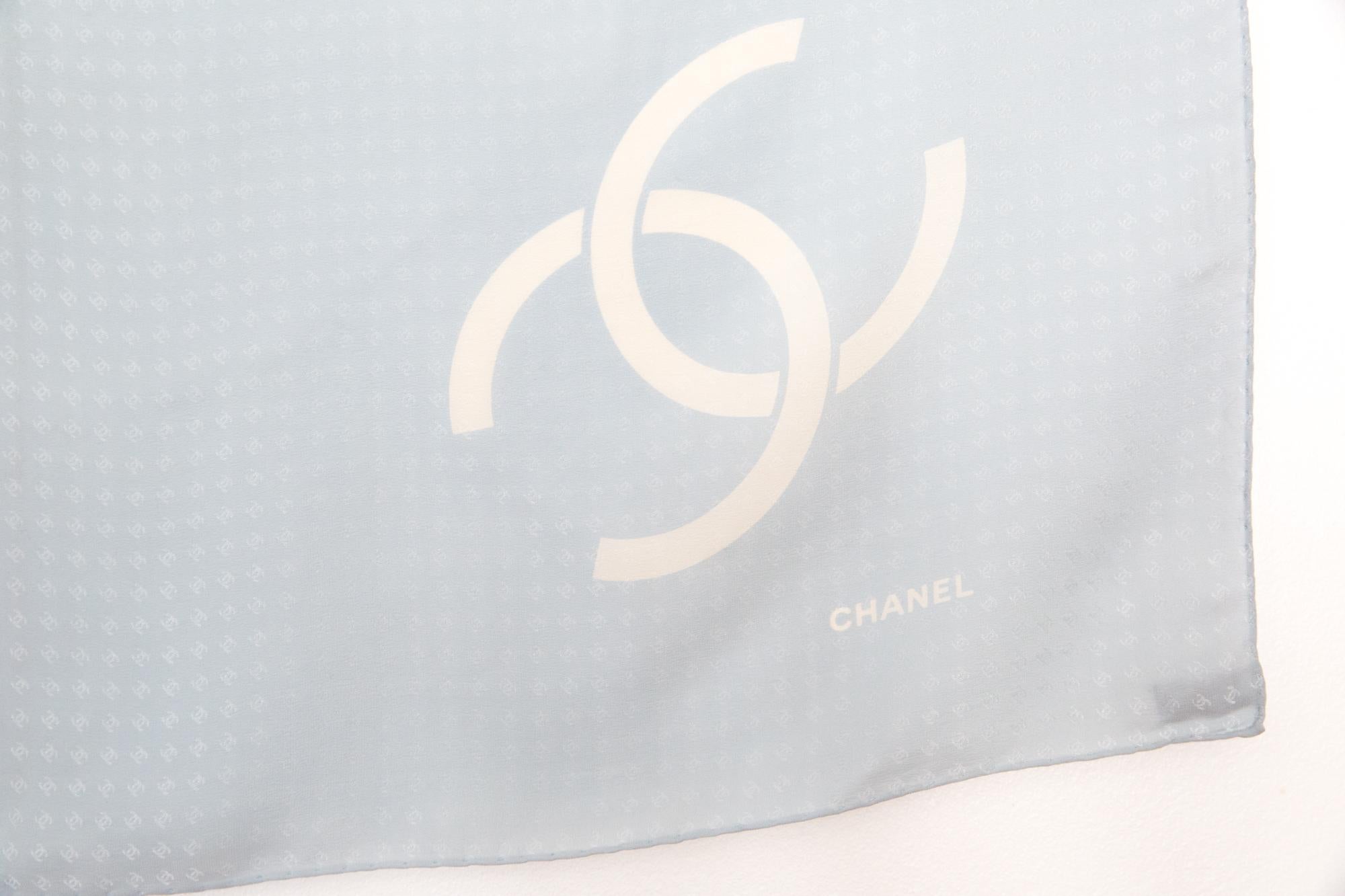 Women's or Men's Chanel Blue Sky Logo Silk Scarf
