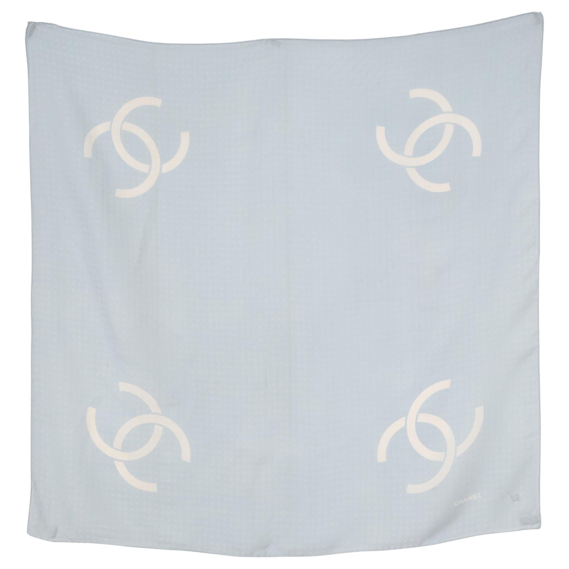 Chanel Blue Sky Logo Silk Scarf