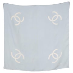 Chanel Blue Sky Logo Silk Scarf