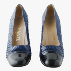 Chanel Blue Snake-Embossed Leather Heels - '10s