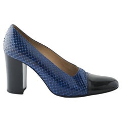 Chanel Blue Snake-Embossed Leather Heels - '10s