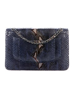 Chanel Blue Snakeskin Exotic Leather Large Evening Shoulder Flap Bag