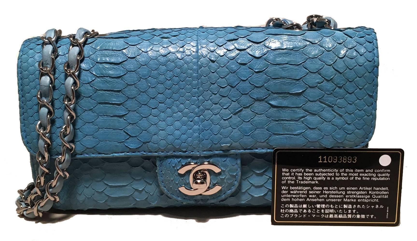 Chanel Blue Snakeskin Python Mini Classic Flap Shoulder Bag 3