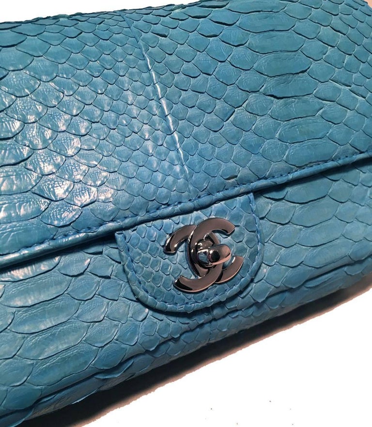 Chanel Blue Snakeskin Python Mini Classic Flap Shoulder Bag