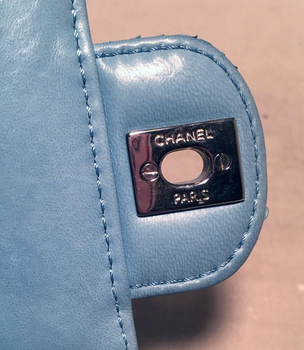 Chanel Blue Snakeskin Python Mini Classic Flap Shoulder Bag 2
