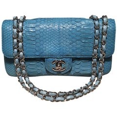 Chanel Blue Snakeskin Python Mini Classic Flap Shoulder Bag