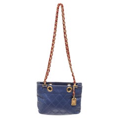 Chanel Blaue Stitch Leder Kette Eimer-Umhängetasche