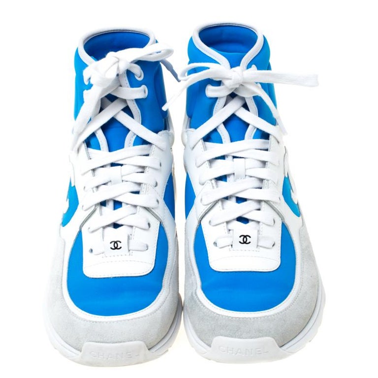 chanel shoes blue and white