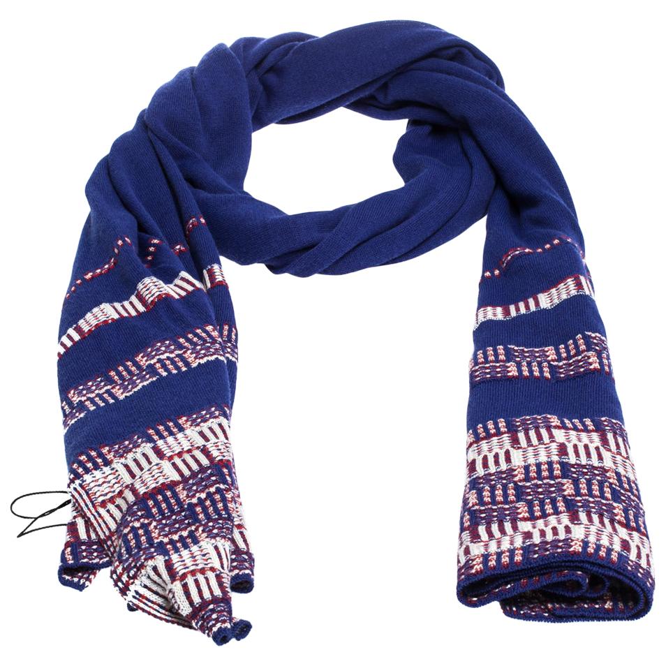 Chanel Blue Striped Knit Silk Blend Stole