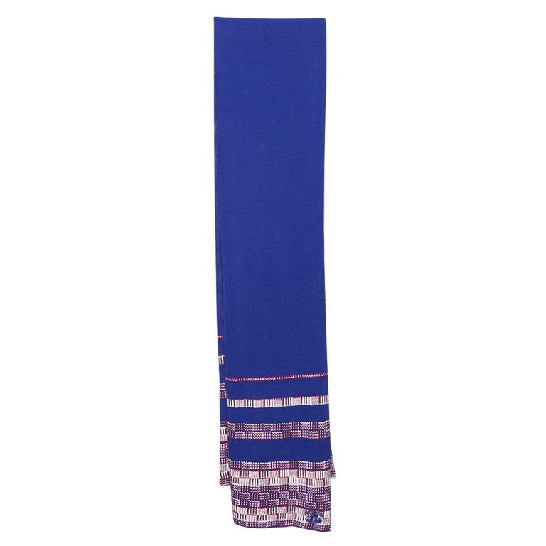 Chanel Blue Striped Knit Silk Blend Stole For Sale at 1stDibs