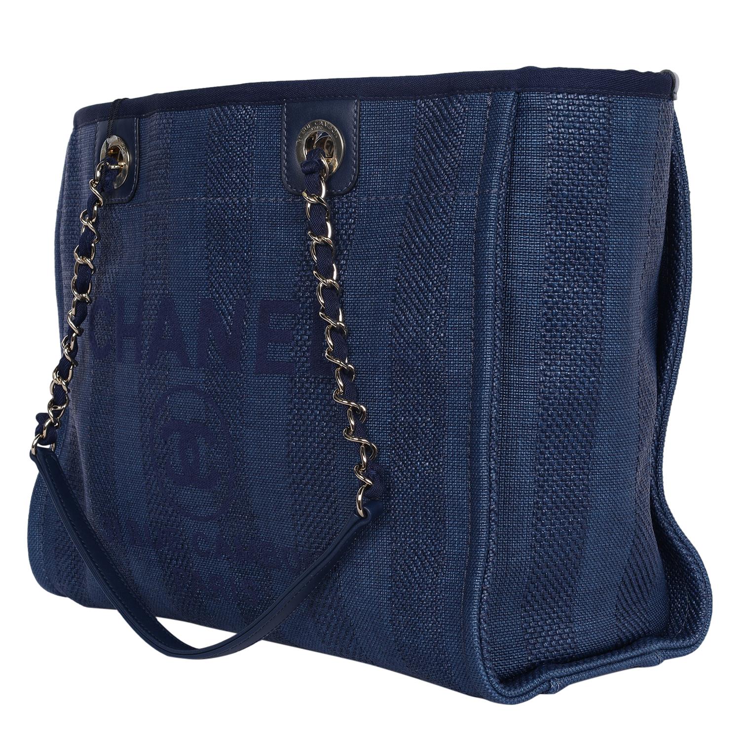 Chanel Blue Striped Mixed Fibers Medium Deauville Shoulder Bag Tote Navy 2019 For Sale 1