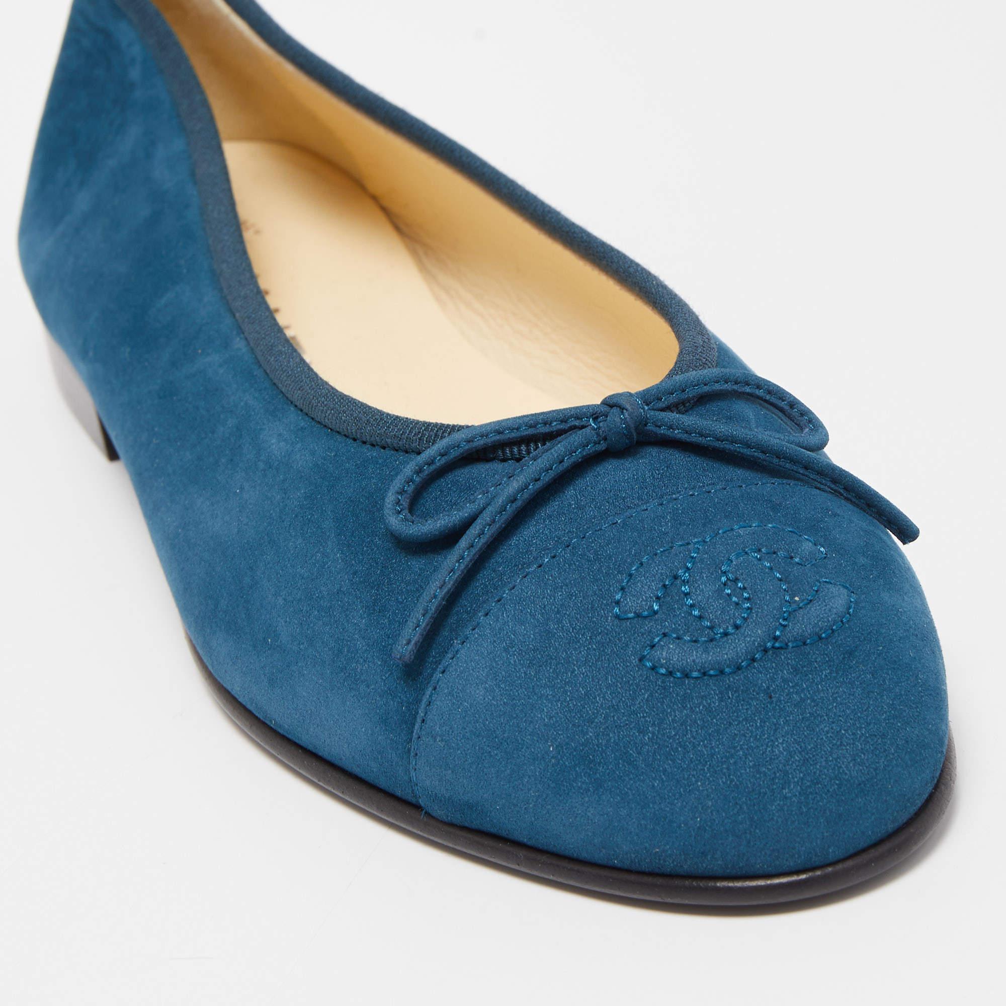 Chanel Blue Suede CC Cap Top Ballet Flats Size 40 1