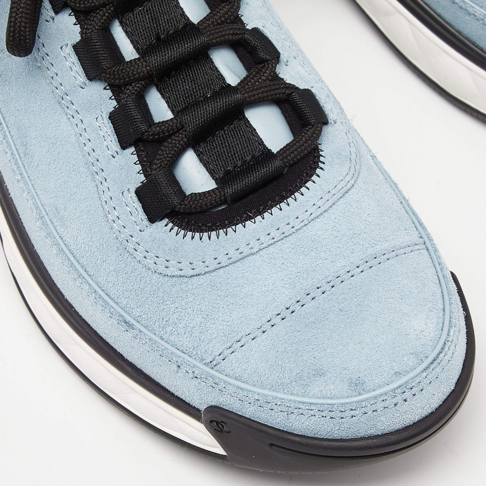 Chanel Blue Suede CC Low Top Sneakers Size 37 1