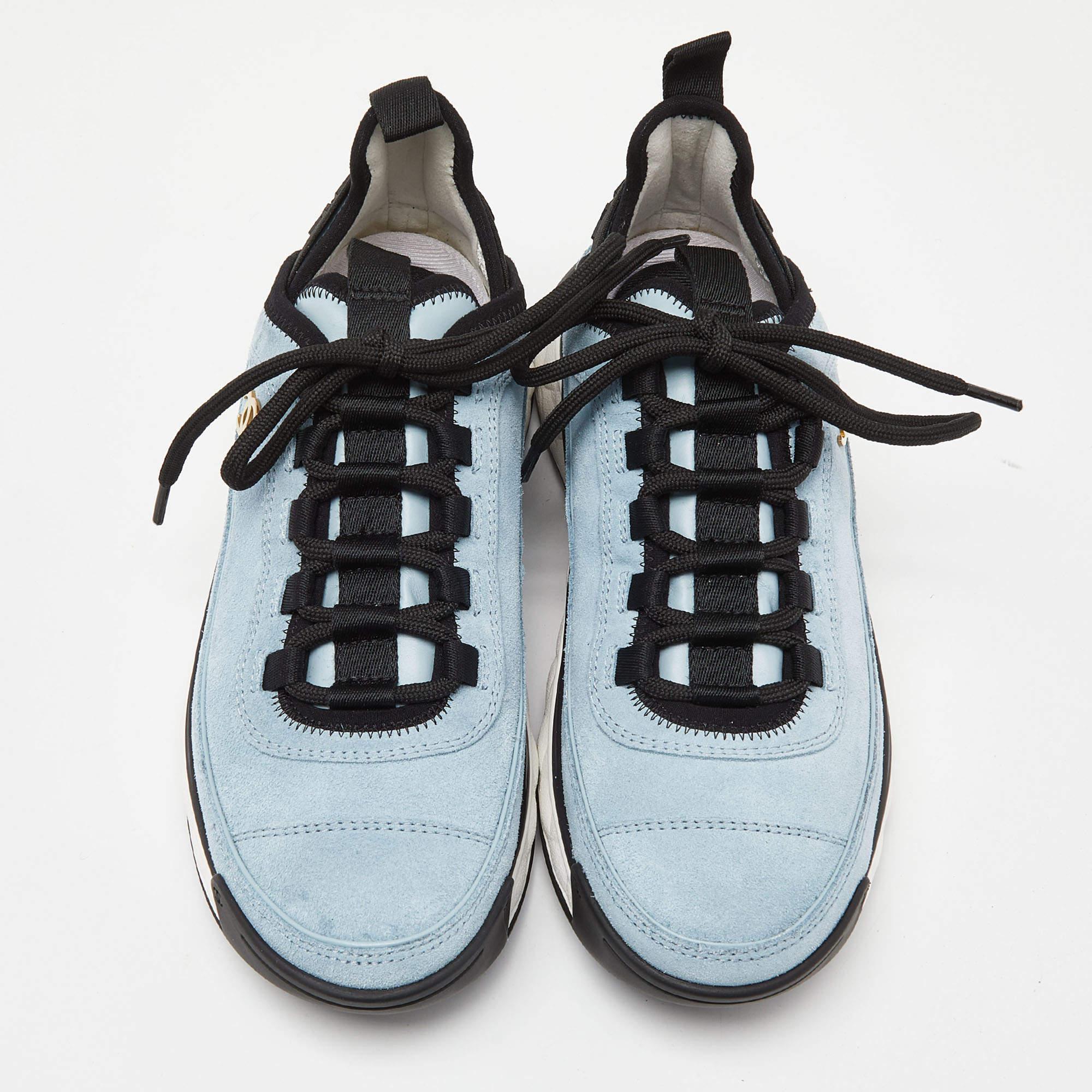 Chanel Blue Suede CC Low Top Sneakers Size 37 2